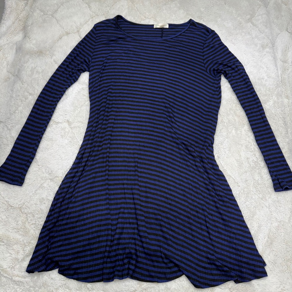 Love Fire Navy Black Striped Ribbed Swing Dress L Grunge Goth Skater 90s Alt Y2K